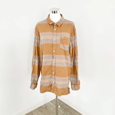 Quiksilver Shirt Mens L Brown Striped Lyne Flannel Button Up Long Sleeve Cotton - Image 1 of 4