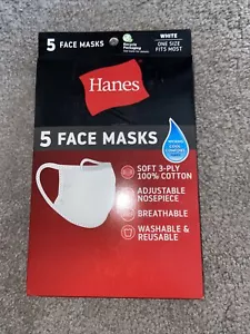 Gesichtsmaske - Hanes Tuch 5er-Pack | 100 % Baumwolle waschbar & wiederverwendbar | weiß neu - Bild 1 von 5