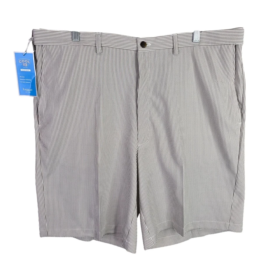 Pantalones cortos de golf chinos a rayas blancas y grises Haggar para hombre 10" entrepierna poliéster talla 40 Foto 1 de 4