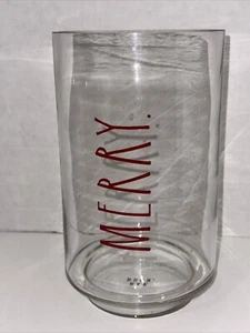 Rae Dunn “MERRY” Clear GLASS Hurricane Jar Candle Holder Vase kitchen utensil - Picture 1 of 18