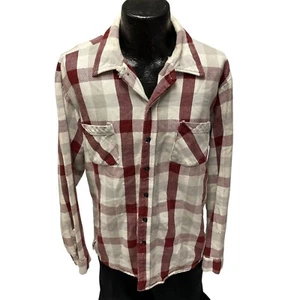 Vtg 70s King Road Sears Maroon PLAID Hunting FLANNEL Work DISTRESSED Chore Shirt - Picture 1 of 8