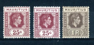 Mauritius 1949 25c chalk and ordinary paper and 1r drab SG 259, 259b, 260c MH - Picture 1 of 1