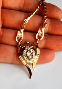 Vintage Alfred Philippe Crown Trifari Clear Rhinestone Gold Plated Necklace EX - Picture 1 of 6