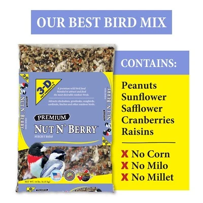 BRANDED NEW Premium Nut N' Berry Blend Dry Wild Bird Food, 14 lb., Does Not Contain Fillers