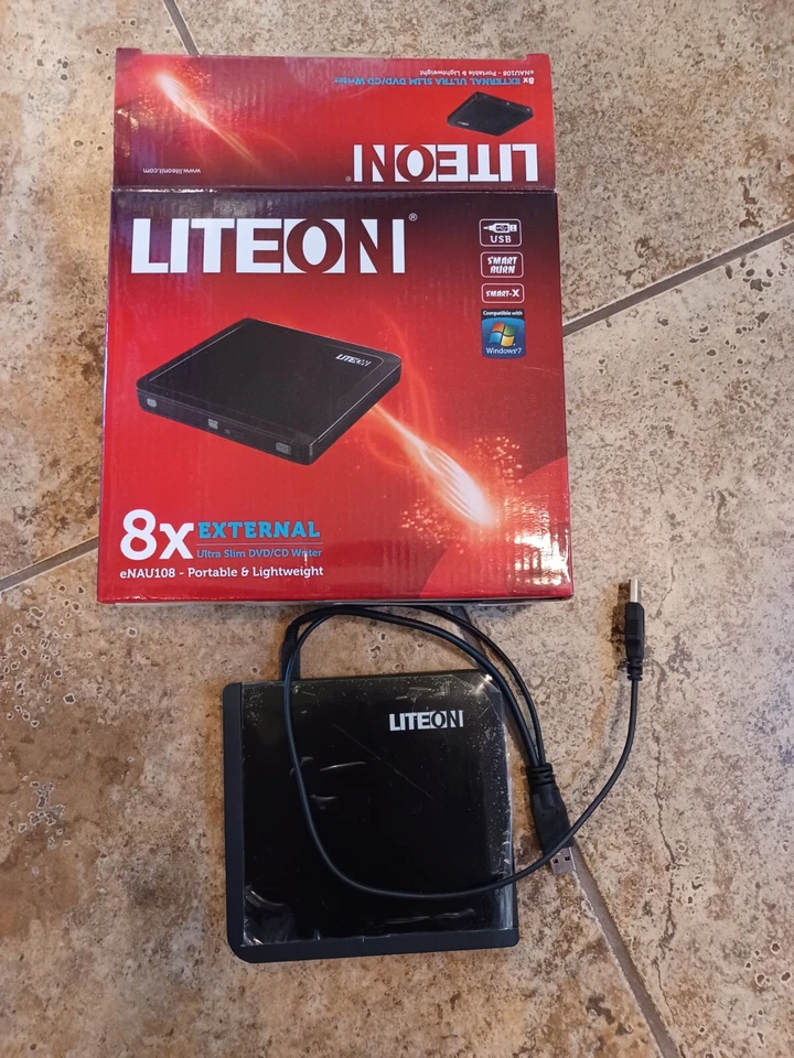 LITEON External Slim DVD/CD Writer 8x eNAU108 USB ULE4-27 - Image 1 of 1