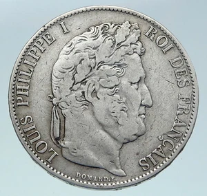 1844 FRANCE King Louis Philippe I French Antique OLD Silver 5 Francs Coin i86429 - Picture 1 of 3
