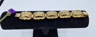 Rare Vintage Spanish Toledo Bracelet - Gold with Damascus Black Enamel Vtg - Image 1 of 4
