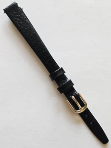 10 mm / lang - schwarzes Echtleder Uhrenarmband - (Goldschließe / Stifte enthalten) - Bild 1 von 3