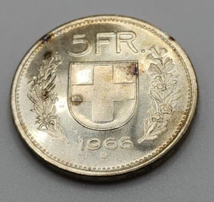 Beautiful Uncirculated Silver 1966 B Switzerland 5 Franc World Coin- KM#40 - Picture 1 of 2