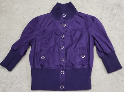 Miley Cyrus MAXazria Girl Jacket Purple Snap Front Pockets Band Sleeves Large - Image 1 of 4