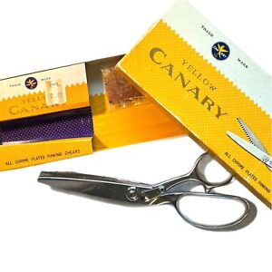 Vintage YELLOW CANARY All Chrome Plated PINKING SHEARS Japan Lightly Used In Box