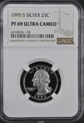 1995 S Silver Washington 25¢ NGC PF 69 Ultra Cameo - Image 1 of 2