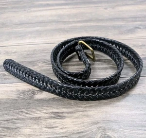 Vtg Dockers Mens 42/105 Black Leather Woven Braided Belt Adjustable Metal Buckle - Picture 1 of 8