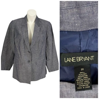Blazer Lane Bryant Feminino Tamanho 20 Linho Azul Jaqueta Officecore Corpcore Carreira - Imagem 1 de 4
