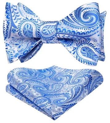 Men's Self-Tie Paisley Bow Tie Pocket Square Set for Formal Tuxedo Wedding - Image 1 of 4