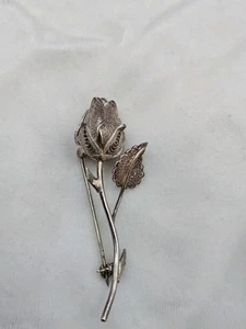 Vintage FAS 925 Sterling Silber Brosche Anstecknadel 2-1/2" filigran Rose Blume - Bild 1 von 5