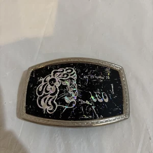 Vintage Leo Zodiac Belt Buckle Holographic Silver Metal Horoscope Astrology - Picture 1 of 6