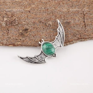 925 Argento Sterling Ovale Naturale Malachite Cuore Chakra Mano Matrimonio - Foto 1 di 10