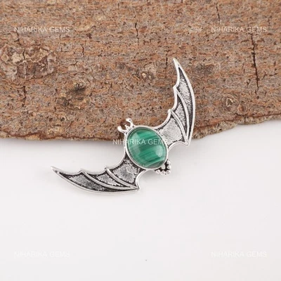 925 Argento Sterling Ovale Naturale Malachite Cuore Chakra Mano Matrimonio - Immagine 1 di 4