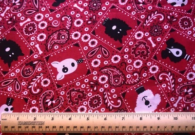 1/4 yard cotton fabric Fabric Traditions Red Bandana With Dog Portraits - Image 1 of 3