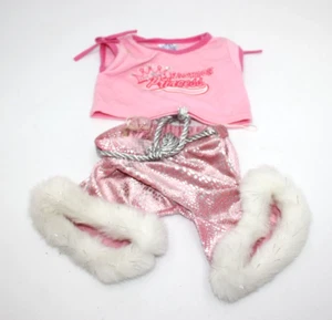BUILD A BEAR Pink Fuzzy Pants Fur Lined 2 Piece Outfit Shirt Pants Standard Size - Picture 1 of 6