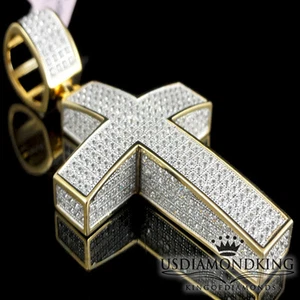 3D YELLOW GOLD FINISH OVER STERLING SILVER TWO TONE CROSS CHARM PENDANT - Picture 1 of 8