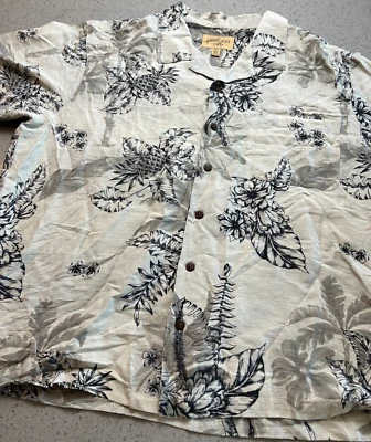 HAVANA JACKS CAFE 100% SILK HAWAIIAN GREY BLUE BLACK BUTTON UP T SHIRT SZ XXL - Image 1 of 4