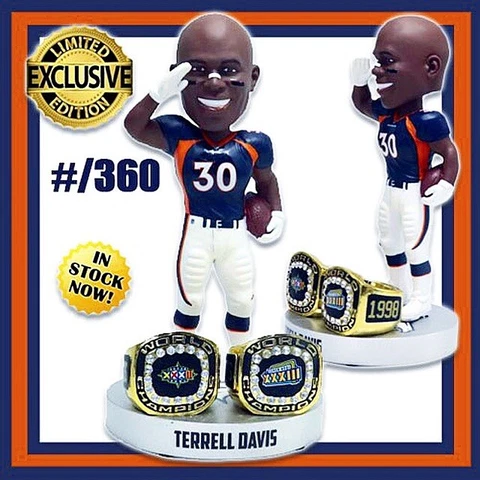 TERRELL DAVIS Denver Broncos 2X Super Bowl Champion "Ring Base" NFL Bobblehead Cover