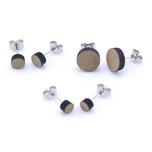 Wooden Ear Studs Plain Round Wood Earring Unisex 5mm - 10mm - Picture 1 of 6