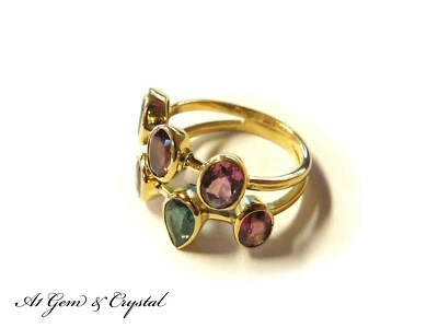 Genuine 18K Gold Multi-Color Tourmaline Green Purple Blue Gemstone Ring - 34.2ct - Image 1 of 3
