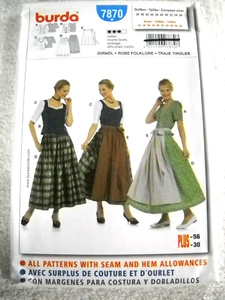 Burda 7870 Dirndl Skirt Blouse Vest Apron German Costume Sz 12-30 Sewing Pattern - Picture 1 of 2