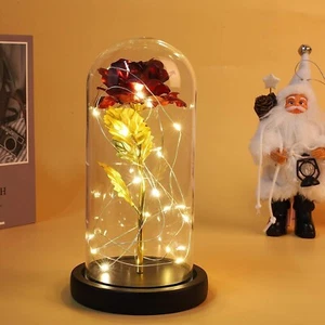 Crystal Galaxy Enchanted LED Glass Forever Rose Home Decoration Gift - Picture 1 of 2