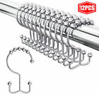 12pcs Metal Shower Curtain HOOKS RINGS Double Glide Roller Set Stainless Steel 