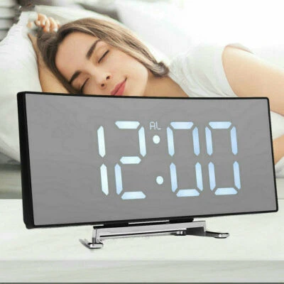 Digital Alarm Clock Mirror LED Display Snooze Temperature Table USB Bedroom Home - Image 1 of 4