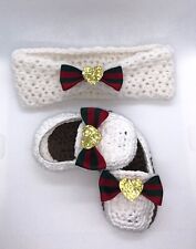 Baby Shoes Handmade Crochet Newborn Booties Headband Girl Bow Slides girl loafer
