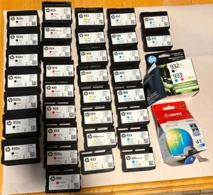 Lot 38 HP 932/933 USED EMPTY Printer Ink Cartridges Canon Few Unused in Box - Picture 1 of 2
