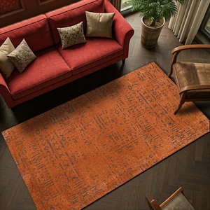 Scandinavian Patterned Orange Washable Rug l Scandinavian Area Rug, Kitchen Rug - Picture 1 of 9