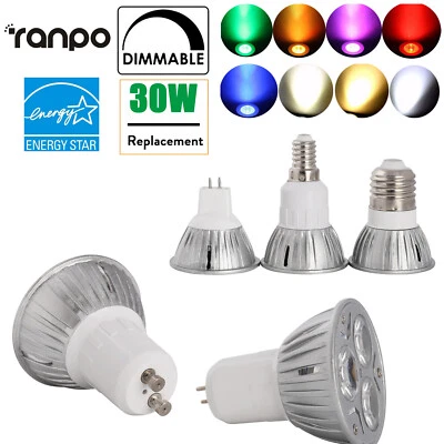 3W MR16 GU10 Dimmable LED Spotlight Bulb E27 Red Blue Yellow White Purple Lamps - Image 1 of 4