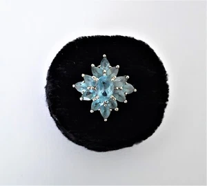 10K Yellow gold Blue Topaz Marquise cluster cocktail ring- Size 6 -Pre-owned - Picture 1 of 14