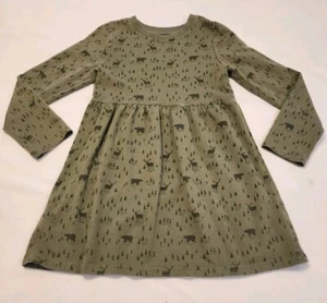 Outdoor Kids Girls Sz M 6/6X Sweatshirt Dress Bears Deer All Over Print Green - Picture 1 of 7