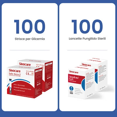 Sinocare Safe Accu2 Strisce Reattive Glucosio 100PCS Risultato Accurato del test