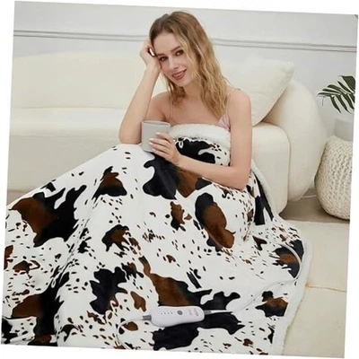Heated Blanket Cow Print Electric Blanket, Heating Throw White Cow Print - Image 1 of 4