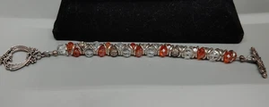 Handcrafted Beaded & Wired Bracelet Orange-Amber Clear -Silver Beads 6"-7" Wrist - Picture 1 of 4