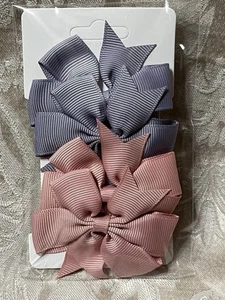 Mauve & Purple Hair Bow Clip Grosgrain Ribbon Toddler Girl Hair Barrette Set - Picture 1 of 3