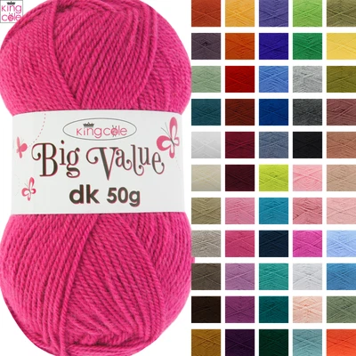 King Cole Big Value DK 50g, mehrere Farben Acryl Garn Stricken Häkeln Wolle