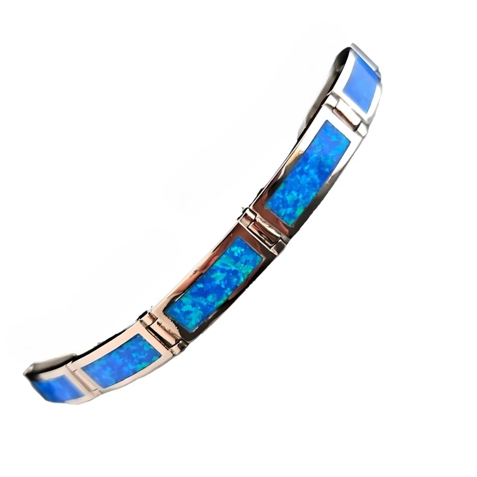 Bracciale in argento sterling 925 con opale blu, design di ispirazione greca - Immagine 1 di 4