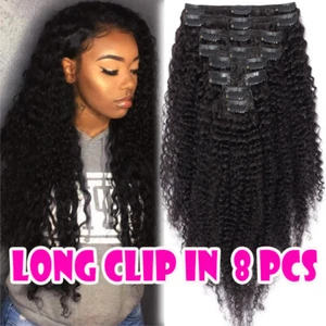 Clip In Afro Kinky Curly Hair Human Hair Extensions 4B 4C 100% Human Ins 8pcs UK - Picture 1 of 12