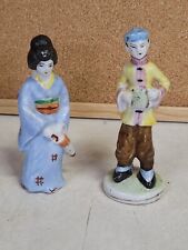 Two Vintage Ceramic Figurines - Man & Geisha Lady - Japan & Occ Japan