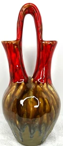 MCM Drip Glaze Ceramic Double Spout Handle Vase Boho Art Pottery - Signed 14.5" - Picture 1 of 10