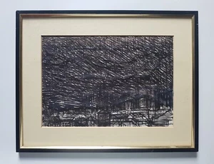 Paesaggio tetto vintage non attribuito con penna e inchiostro - non firmato - Foto 1 di 6